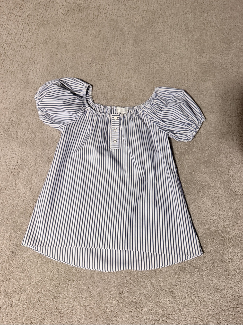 Caroline Constas New York Blue and White Striped Puff-Sleeve Top, XS